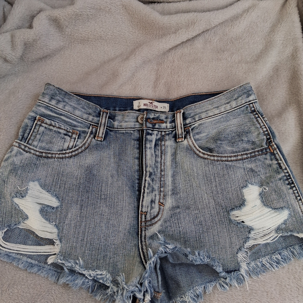 Hollister Women's Distressed Light Blue Jean Shorts